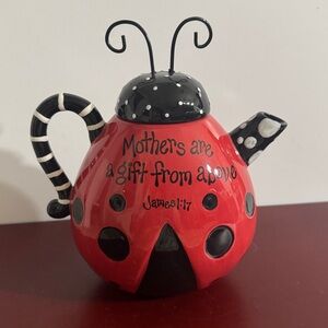 Burton & Burton Red and Black Ladybug Teapot with Mothers are a gift from above
